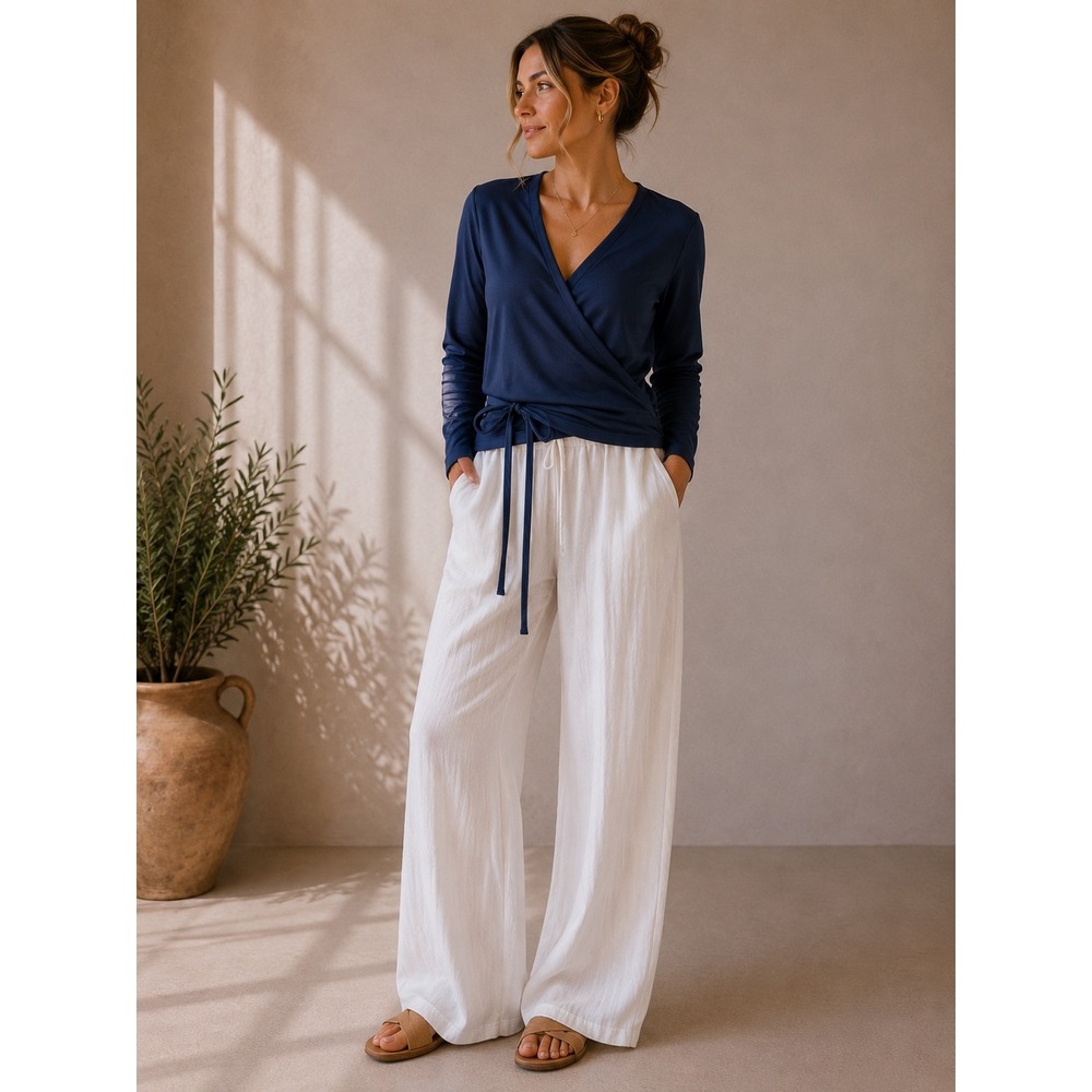 Rouje Paris Sade Wrap Top Women 38 New Navy Long Sleeve Cropped Tie Waist